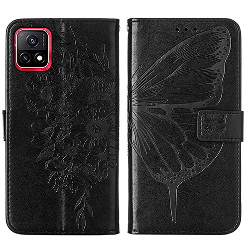 Leather Case Stands Butterfly Flip Cover Holder Y01B for Vivo Y54s 5G Black