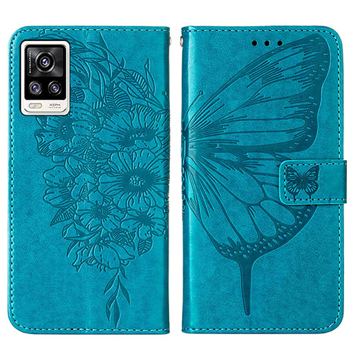 Leather Case Stands Butterfly Flip Cover Holder Y01B for Vivo Y73 (2021) Blue