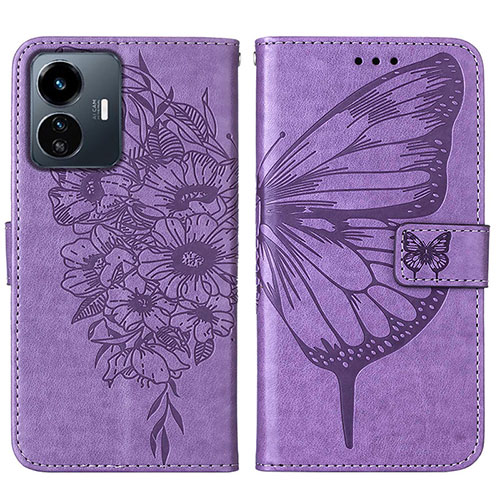 Leather Case Stands Butterfly Flip Cover Holder Y01B for Vivo Y77 5G Clove Purple