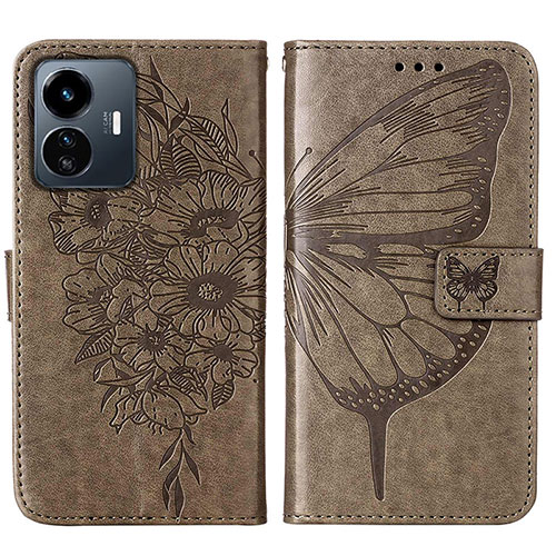 Leather Case Stands Butterfly Flip Cover Holder Y01B for Vivo Y77 5G Gray