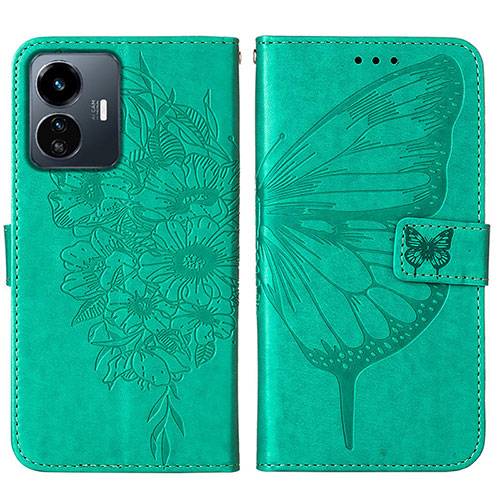 Leather Case Stands Butterfly Flip Cover Holder Y01B for Vivo Y77 5G Green