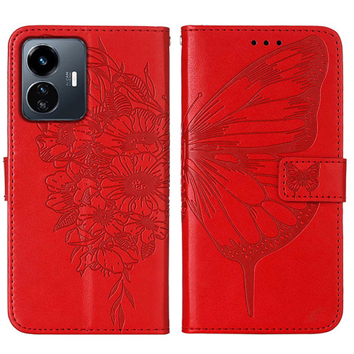 Leather Case Stands Butterfly Flip Cover Holder Y01B for Vivo Y77 5G Red