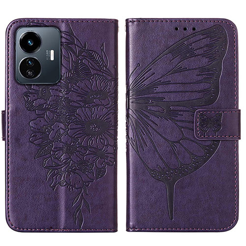 Leather Case Stands Butterfly Flip Cover Holder Y01B for Vivo Y77e 5G Purple