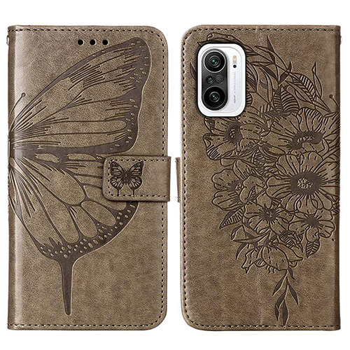 Leather Case Stands Butterfly Flip Cover Holder Y01B for Xiaomi Mi 11i 5G Gray