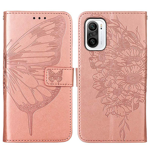 Leather Case Stands Butterfly Flip Cover Holder Y01B for Xiaomi Mi 11i 5G Rose Gold
