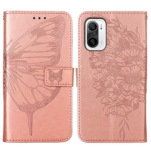 Leather Case Stands Butterfly Flip Cover Holder Y01B for Xiaomi Mi 11X 5G Rose Gold