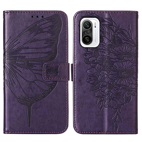 Leather Case Stands Butterfly Flip Cover Holder Y01B for Xiaomi Redmi K40 5G Purple