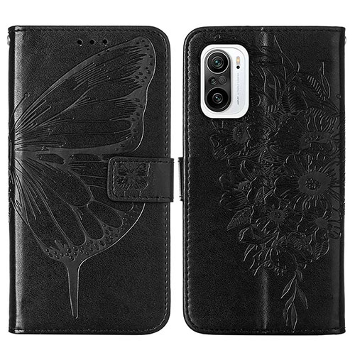 Leather Case Stands Butterfly Flip Cover Holder Y01B for Xiaomi Redmi K40 Pro 5G Black