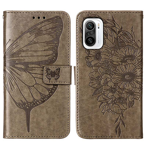 Leather Case Stands Butterfly Flip Cover Holder Y01B for Xiaomi Redmi K40 Pro+ Plus 5G Gray