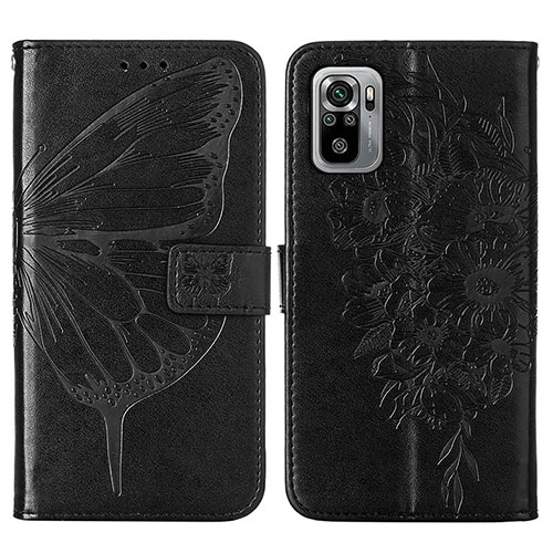 Leather Case Stands Butterfly Flip Cover Holder Y01B for Xiaomi Redmi Note 10 4G Black