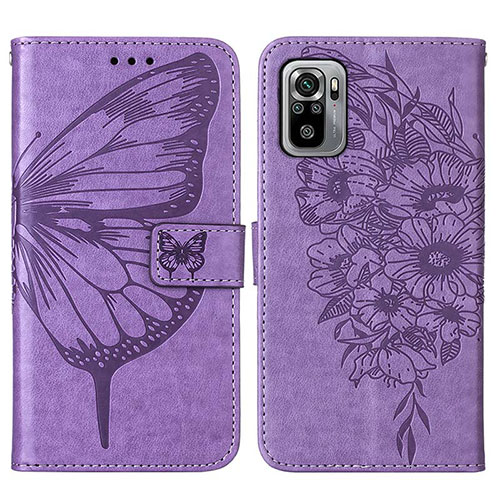 Leather Case Stands Butterfly Flip Cover Holder Y01B for Xiaomi Redmi Note 10 4G Clove Purple