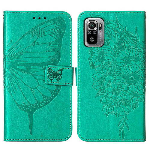 Leather Case Stands Butterfly Flip Cover Holder Y01B for Xiaomi Redmi Note 10 4G Green