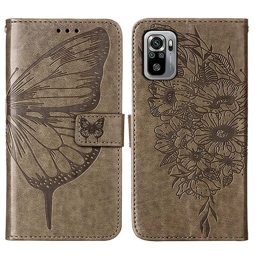 Leather Case Stands Butterfly Flip Cover Holder Y01B for Xiaomi Redmi Note 10S 4G Gray