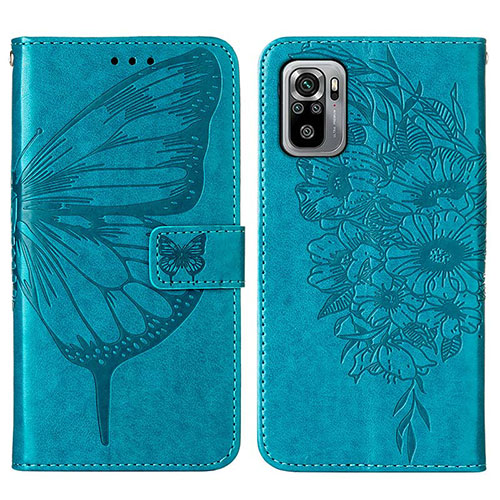 Leather Case Stands Butterfly Flip Cover Holder Y01B for Xiaomi Redmi Note 11 SE India 4G Blue