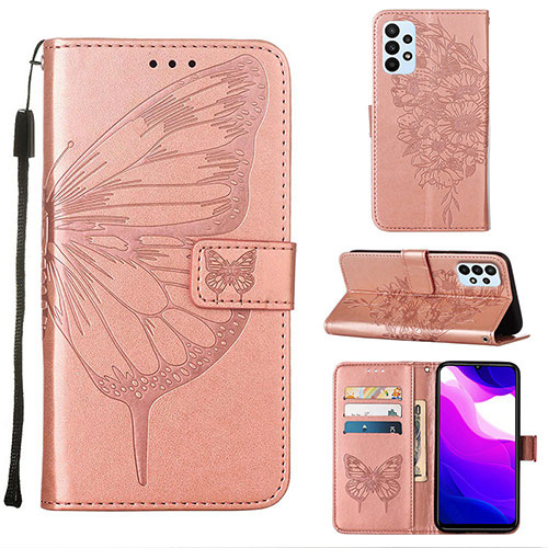 Leather Case Stands Butterfly Flip Cover Holder Y02B for Samsung Galaxy A23 4G Rose Gold