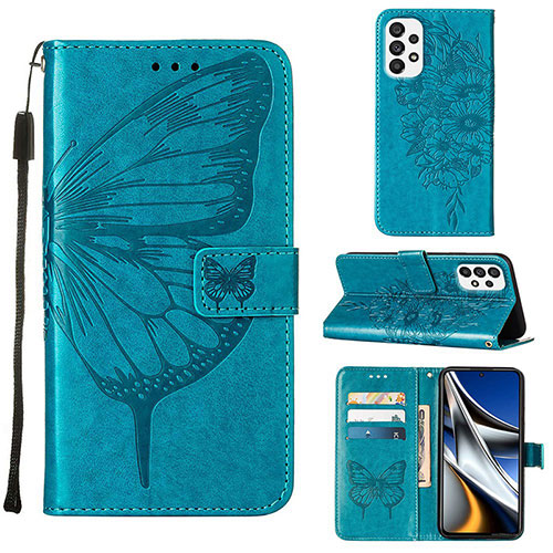 Leather Case Stands Butterfly Flip Cover Holder Y02B for Samsung Galaxy A73 5G Blue
