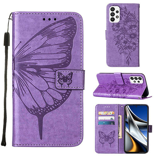 Leather Case Stands Butterfly Flip Cover Holder Y02B for Samsung Galaxy A73 5G Clove Purple