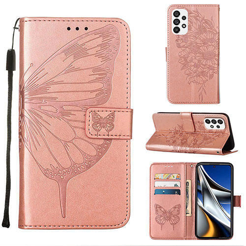 Leather Case Stands Butterfly Flip Cover Holder Y02B for Samsung Galaxy A73 5G Rose Gold