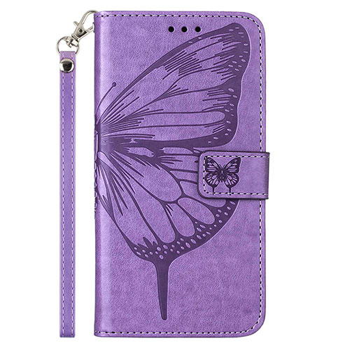 Leather Case Stands Butterfly Flip Cover Holder Y02B for Samsung Galaxy F02S SM-E025F Clove Purple