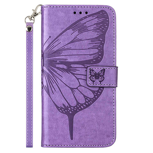 Leather Case Stands Butterfly Flip Cover Holder Y02B for Samsung Galaxy F52 5G Clove Purple