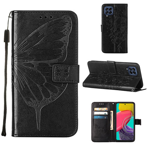 Leather Case Stands Butterfly Flip Cover Holder Y02B for Samsung Galaxy M33 5G Black