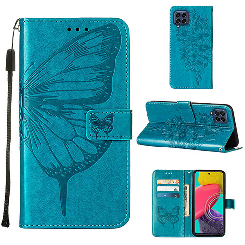 Leather Case Stands Butterfly Flip Cover Holder Y02B for Samsung Galaxy M33 5G Blue