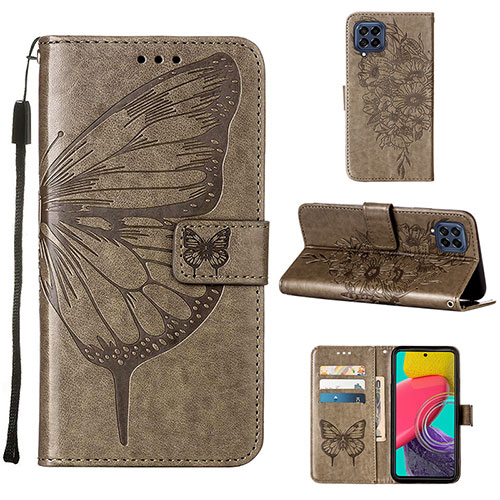 Leather Case Stands Butterfly Flip Cover Holder Y02B for Samsung Galaxy M33 5G Gray