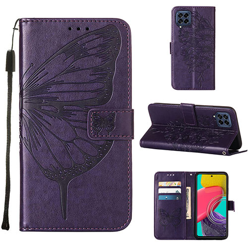 Leather Case Stands Butterfly Flip Cover Holder Y02B for Samsung Galaxy M33 5G Purple