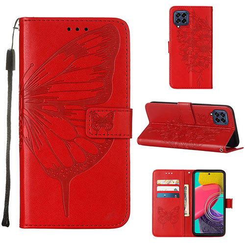 Leather Case Stands Butterfly Flip Cover Holder Y02B for Samsung Galaxy M33 5G Red