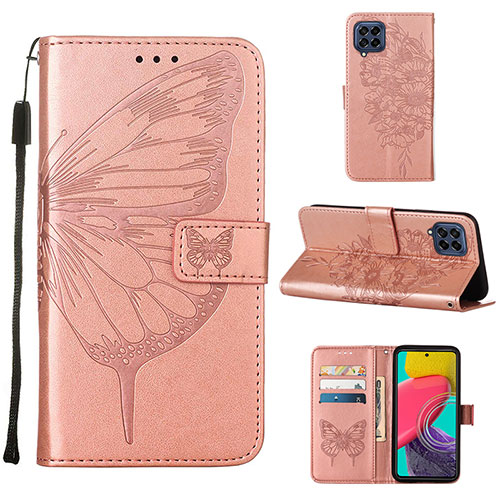 Leather Case Stands Butterfly Flip Cover Holder Y02B for Samsung Galaxy M33 5G Rose Gold