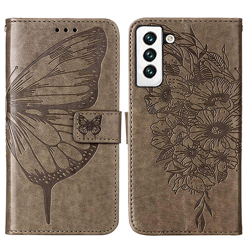 Leather Case Stands Butterfly Flip Cover Holder Y06B for Samsung Galaxy S21 5G Bronze