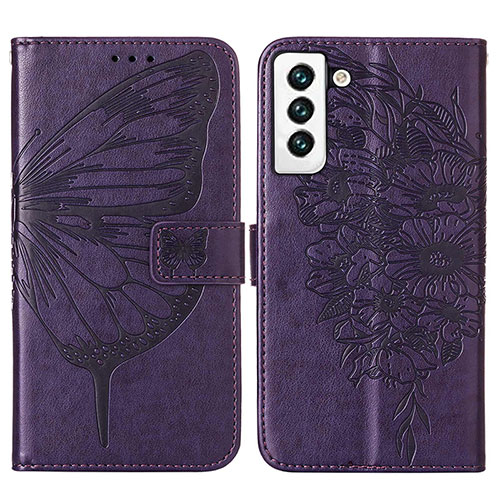 Leather Case Stands Butterfly Flip Cover Holder Y06B for Samsung Galaxy S22 5G Purple