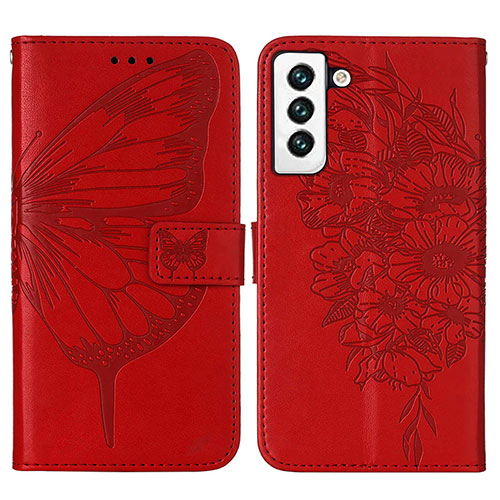 Leather Case Stands Butterfly Flip Cover Holder Y06B for Samsung Galaxy S22 5G Red