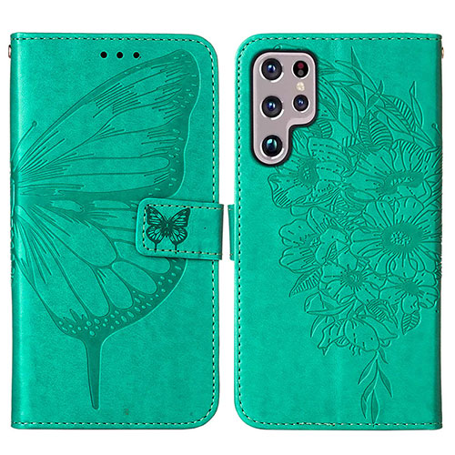 Leather Case Stands Butterfly Flip Cover Holder Y06B for Samsung Galaxy S23 Ultra 5G Green