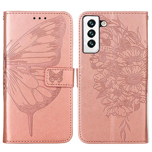 Leather Case Stands Butterfly Flip Cover Holder Y06B for Samsung Galaxy S25 5G Rose Gold