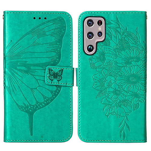 Leather Case Stands Butterfly Flip Cover Holder Y06B for Samsung Galaxy S25 Ultra 5G Green