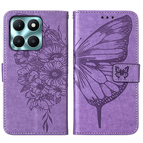 Leather Case Stands Butterfly Flip Cover Holder YB1 for Huawei Honor X8b Clove Purple