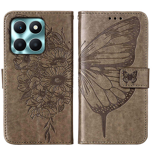 Leather Case Stands Butterfly Flip Cover Holder YB1 for Huawei Honor X8b Gray