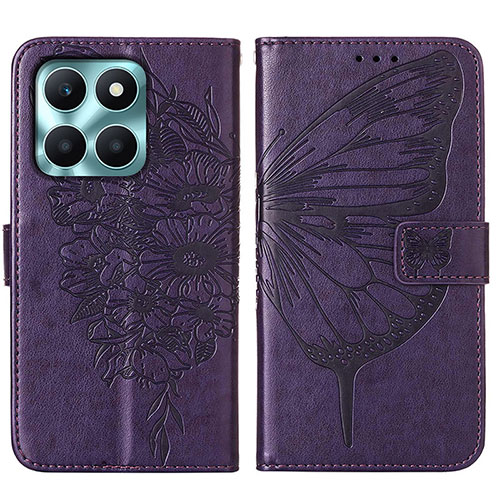 Leather Case Stands Butterfly Flip Cover Holder YB1 for Huawei Honor X8b Purple