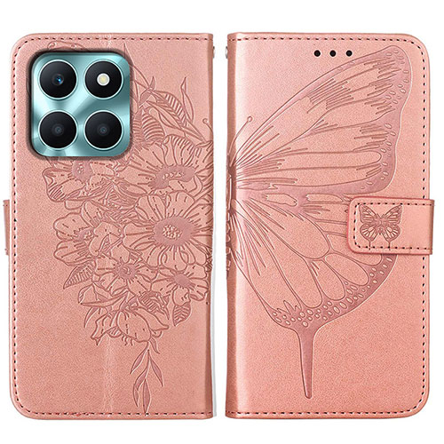 Leather Case Stands Butterfly Flip Cover Holder YB1 for Huawei Honor X8b Rose Gold