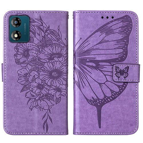 Leather Case Stands Butterfly Flip Cover Holder YB1 for Motorola Moto E13 Clove Purple