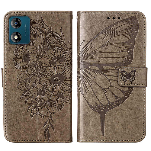 Leather Case Stands Butterfly Flip Cover Holder YB1 for Motorola Moto E13 Gray