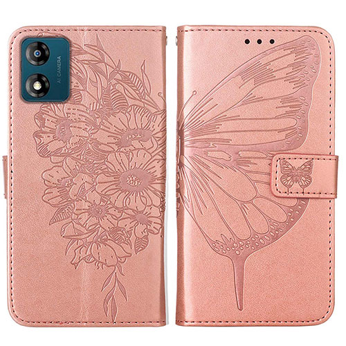 Leather Case Stands Butterfly Flip Cover Holder YB1 for Motorola Moto E13 Rose Gold