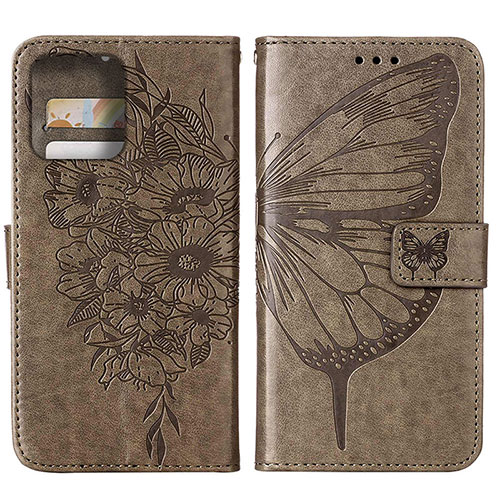 Leather Case Stands Butterfly Flip Cover Holder YB1 for Motorola Moto Edge Plus (2023) 5G Gray