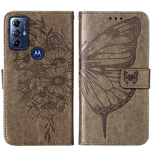 Leather Case Stands Butterfly Flip Cover Holder YB1 for Motorola Moto G Play (2023) Gray