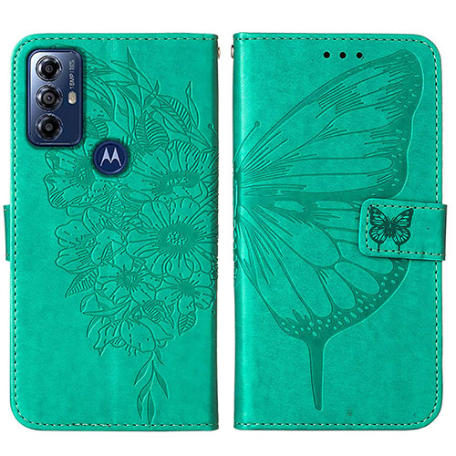 Leather Case Stands Butterfly Flip Cover Holder YB1 for Motorola Moto G Play (2023) Green