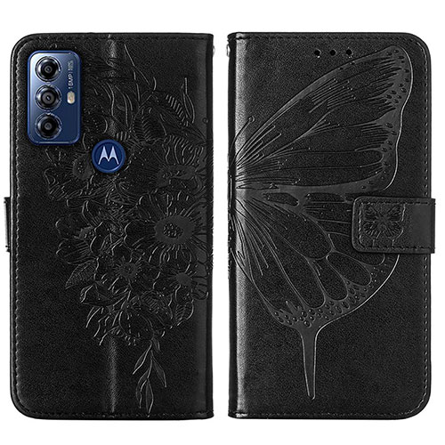 Leather Case Stands Butterfly Flip Cover Holder YB1 for Motorola Moto G Power (2022) Black