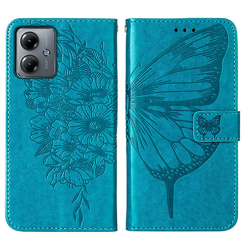 Leather Case Stands Butterfly Flip Cover Holder YB1 for Motorola Moto G14 Blue