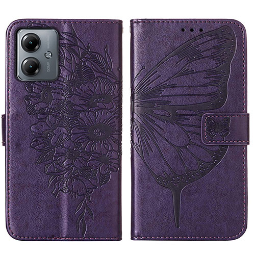 Leather Case Stands Butterfly Flip Cover Holder YB1 for Motorola Moto G14 Purple
