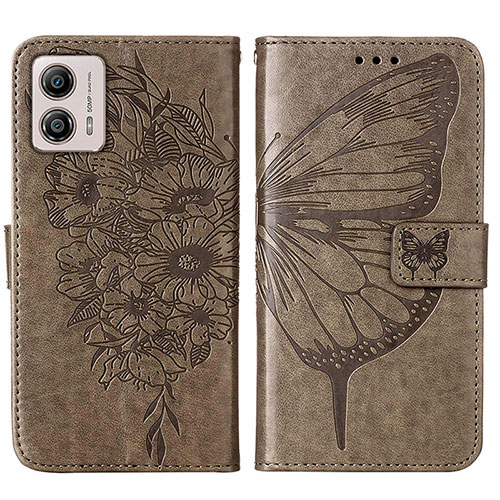 Leather Case Stands Butterfly Flip Cover Holder YB1 for Motorola Moto G53j 5G Gray